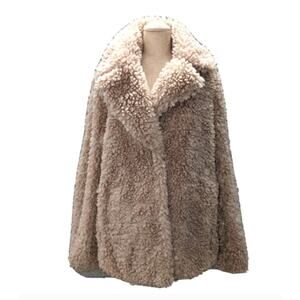 Kensie Nude Beige Teddy Curly Reversible Coat Size Medium NEW 3 snaps Urban